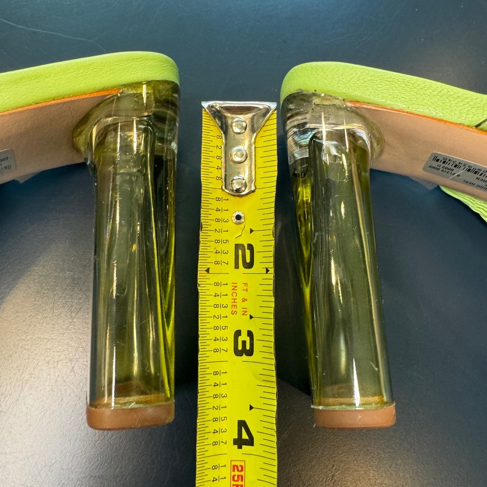 Schutz Ariella Women 8 B Lime Green Clear Vinyl Acrylic High Heel Sandal Slide - Picture 6 of 11